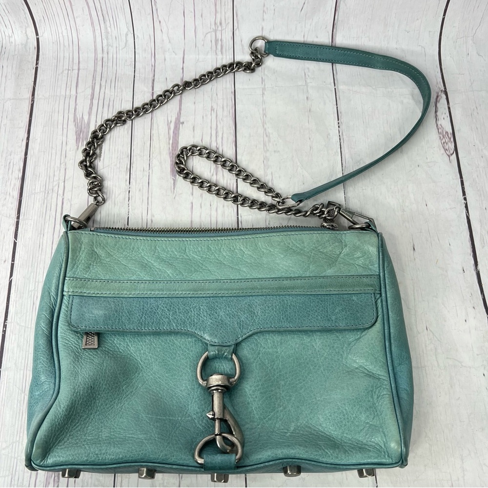 Recca Minkoff Mini Mac Teal Leather Crossbody Bag Chain Strap